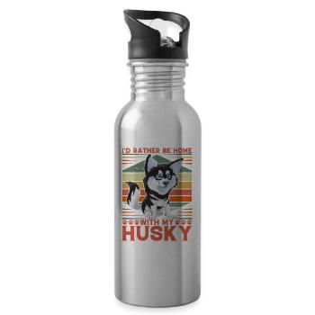 Je préfère être à la maison avec mon Husky - Gourde avec paille intégrée - argent clair - Droite