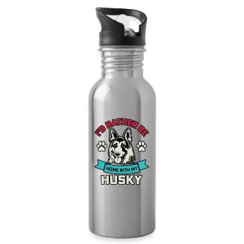 I'd rather be home with my husky - Water bottle with straw - silver - Right