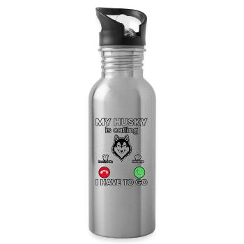 My Husky is calling I have to go - Trinkflasche mit integriertem Trinkhalm - Lightsilver - Rechts