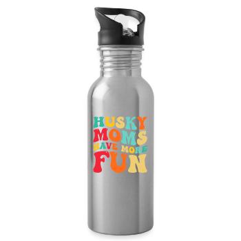Husky Moms have more Fun - Water bottle with straw - silver - Right