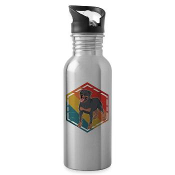 Rottweiler Retro - Water bottle with straw - silver - Right
