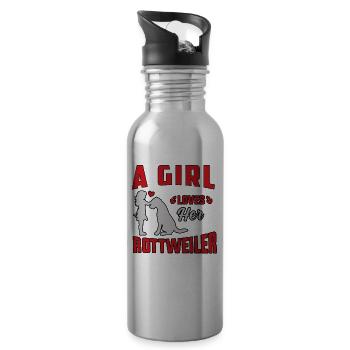A Girl loves her Rottweiler - Water bottle with straw - silver - Right