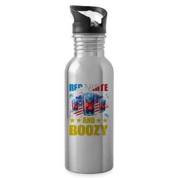 Red White and Boozy 4. Juli - Trinkflasche mit integriertem Trinkhalm - Lightsilver - Rechts