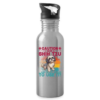 Attention j’ai un Shih Tzu et je n’ai pas peur de - Gourde avec paille intégrée - argent clair - Droite
