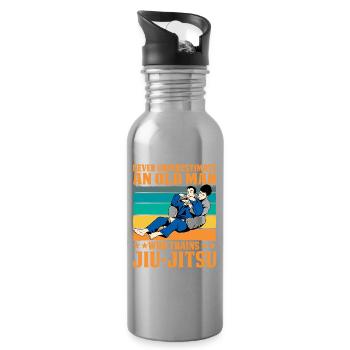 Never underestimate an old man who trains JiuJitsu - Water bottle with straw - silver - Right