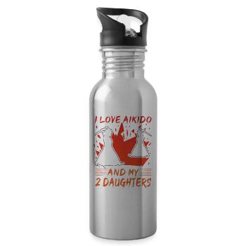 Ich liebe Aikido und meine 2 Töchter - Trinkflasche mit integriertem Trinkhalm - Lightsilver - Rechts