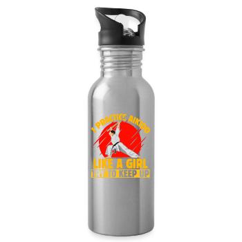 Ich praktiziere Aikido wie ein Mädchen, versuche, mitzuhalten - Trinkflasche mit integriertem Trinkhalm - Lightsilver - Rechts