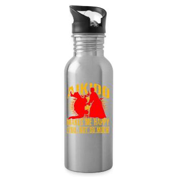 Aikido makes me happy you not so much - Water bottle with straw - silver - Right