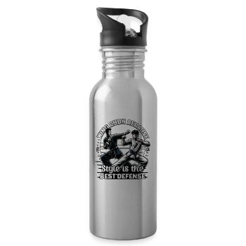 Wing Chun because Style is the best defense - Water bottle with straw - silver - Right