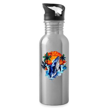 Baleine bleue - Gourde avec paille intégrée - argent clair - Droite