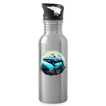 Blauwal - Trinkflasche mit integriertem Trinkhalm - Lightsilver - Rechts