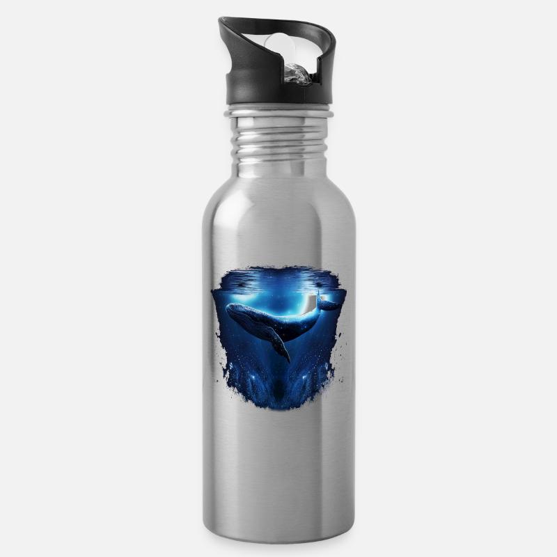 Blauwal - Trinkflasche mit integriertem Trinkhalm - Lightsilver