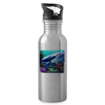 Baleine bleue - Gourde avec paille intégrée - argent clair - Droite
