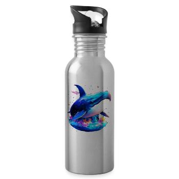 Blauwal - Trinkflasche mit integriertem Trinkhalm - Lightsilver - Rechts
