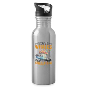 Rettet die Wale: Plastikstrohhalme sind Schalentiere - Trinkflasche mit integriertem Trinkhalm - Lightsilver - Rechts