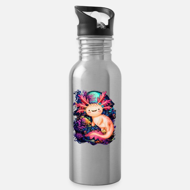 Axolotl - Trinkflasche mit integriertem Trinkhalm - Lightsilver