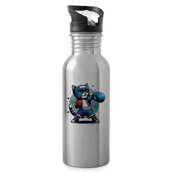Boxing Cat - Water bottle with straw - silver - Right