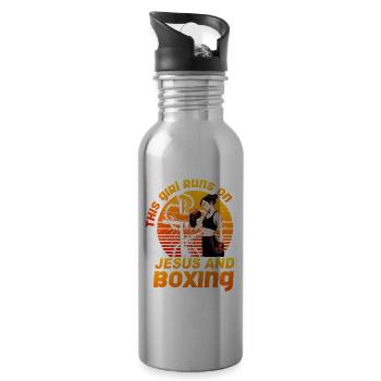 This Girl läuft auf Jesus und Boxen - Trinkflasche mit integriertem Trinkhalm - Lightsilver - Rechts