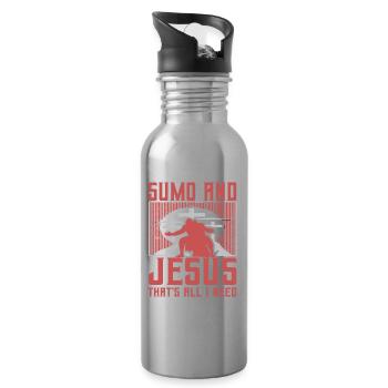 Sumo und Jesus, das ist alles, was ich brauche - Trinkflasche mit integriertem Trinkhalm - Lightsilver - Rechts