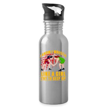 Je sais que je lutte comme une fille, j’essaie de suivre - Gourde avec paille intégrée - argent clair - Droite