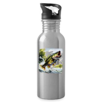 Poisson bar - Gourde avec paille intégrée - argent clair - Droite