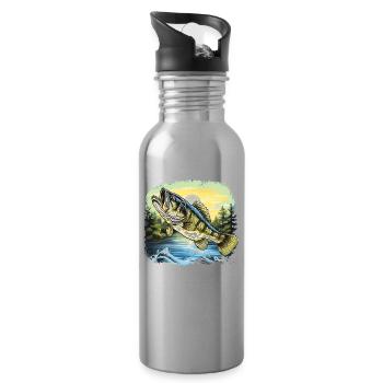 Barsch-Fisch - Trinkflasche mit integriertem Trinkhalm - Lightsilver - Rechts