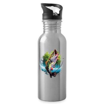 Bass Fish - Water bottle with straw - silver - Right