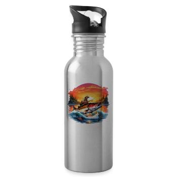 Perch Fish - Water bottle with straw - silver - Right