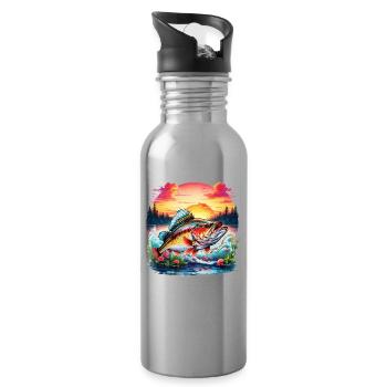 Bass Fish - Water bottle with straw - silver - Right