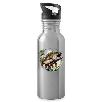 Poisson bar - Gourde avec paille intégrée - argent clair - Droite