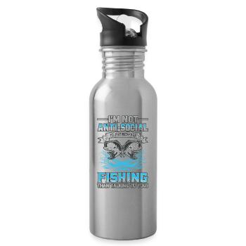 I'm not anti-social I'd just rather be fishing - Water bottle with straw - silver - Right