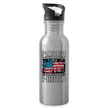 Father Husband Protector Hero - Water bottle with straw - silver - Right