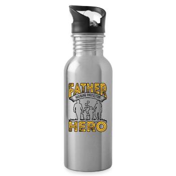 Father Husband Protector Hero - Water bottle with straw - silver - Right