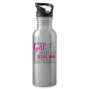 This Girl runs on Jesus and Capoeira - Water bottle with straw - silver - Right