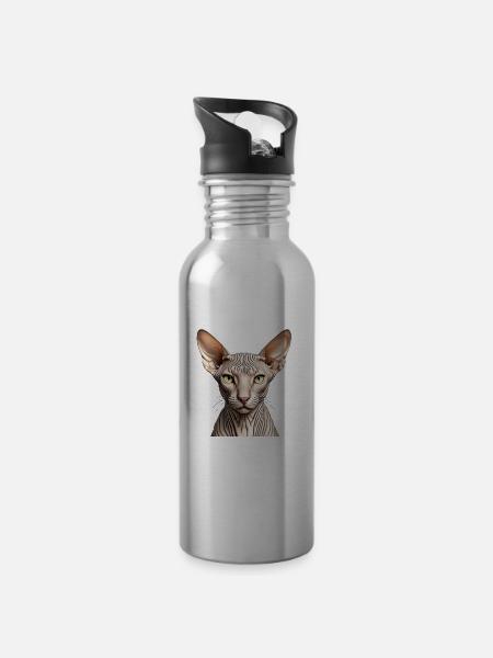 Chat Sphynx - Gourde avec paille intégrée - argent clair