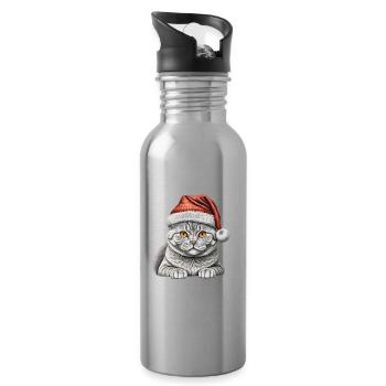 american shorthair christmas cat - Water bottle with straw - silver - Right