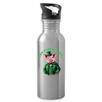 Oink, du hast Glück - Trinkflasche mit integriertem Trinkhalm - Lightsilver - Rechts