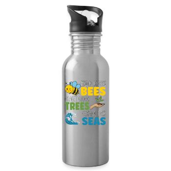 Aidez plus d’abeilles à planter plus d’arbres pour nettoyer les mers - Gourde avec paille intégrée - argent clair - Droite