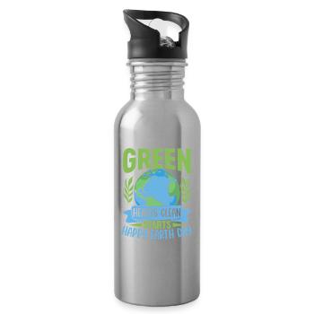 Green Hearts clean starts happy earth day - Water bottle with straw - silver - Right