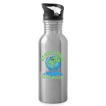 Stop Global Warming - Water bottle with straw - silver - Right