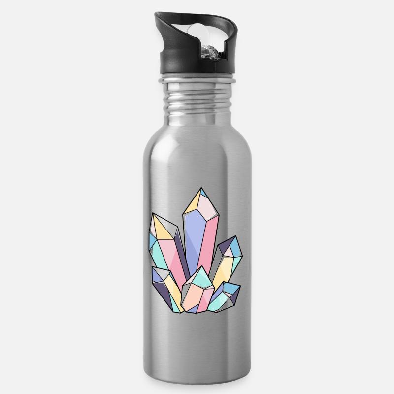 Bunter Kristall Kristall Edelstein Spirituell - Trinkflasche mit integriertem Trinkhalm - Lightsilver