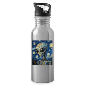 Alien starry night van gogh style - Trinkflasche mit integriertem Trinkhalm - Lightsilver - Rechts