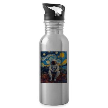 Astronaut Starry Night Van Gogh - Water bottle with straw - silver - Right