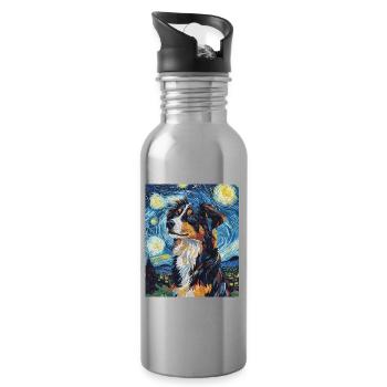 Berger Australien Chien nuit étoilée van gogh - Gourde avec paille intégrée - argent clair - Droite