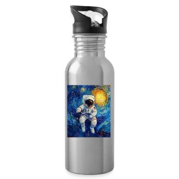 Astronaut Starry Night Van Gogh - Water bottle with straw - silver - Right