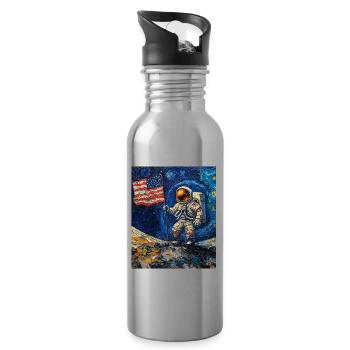 astronaut on moon with us flag - Water bottle with straw - silver - Right