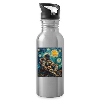 Astronaut Starry Night Van Gogh - Water bottle with straw - silver - Right