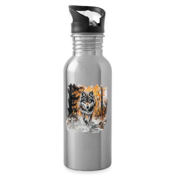 Wolf Wald Kunst - Trinkflasche mit integriertem Trinkhalm - Lightsilver - Rechts