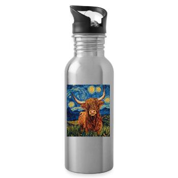 Highland Cow - Trinkflasche mit integriertem Trinkhalm - Lightsilver - Rechts