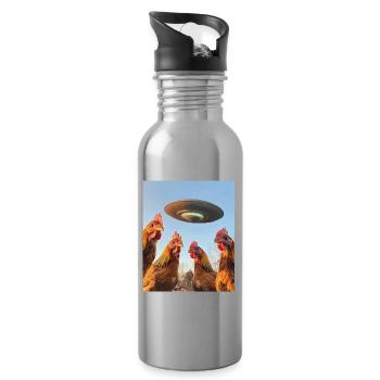 Hühner Selfie UFOs - Trinkflasche mit integriertem Trinkhalm - Lightsilver - Rechts